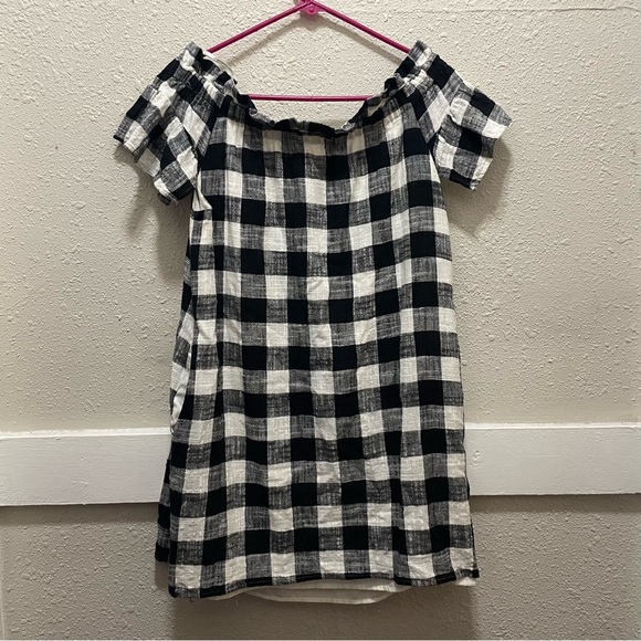Anthropologie Corey Lynn Calter Gingham Plaid Off the Shoulder Mini Dress - Picture 8 of 12